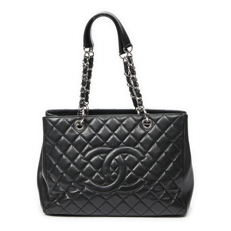 Chanel Coco Mark Chain Tote Black Matelasse Caviar Leather A