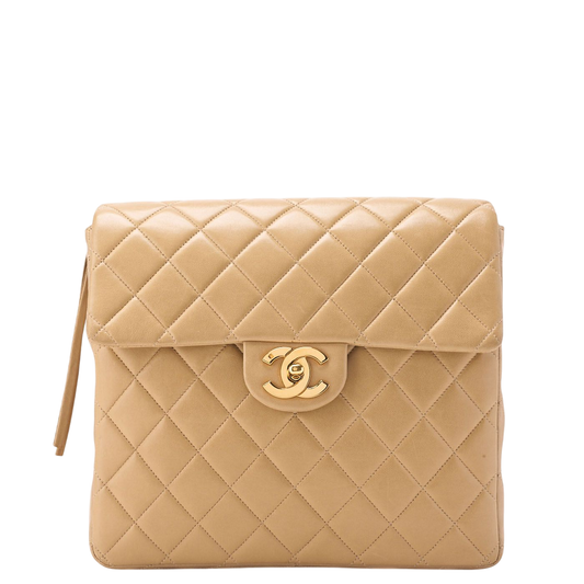 Chanel Shoulder Bag Backpack Bag Lambskin Matelasse Turnlock Beige With Gold