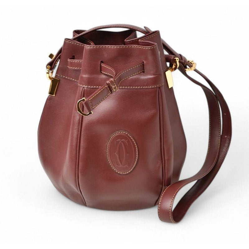 Cartier Shoulder Bag Must Line Vintage Drawstring Crossbody Leather