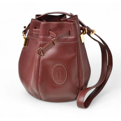 Cartier Shoulder Bag Must Line Vintage Drawstring Crossbody Leather
