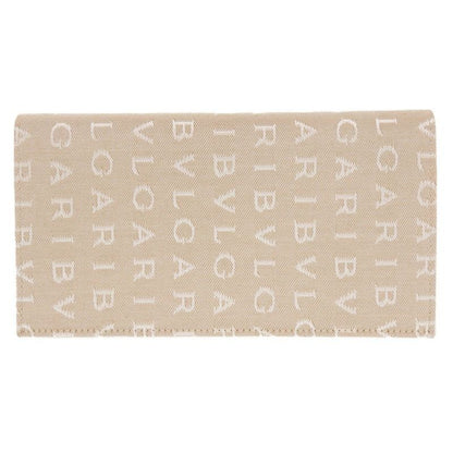 Bulgari Logomania Canvas Leather Beige Long Wallet Billfold Brown 1252