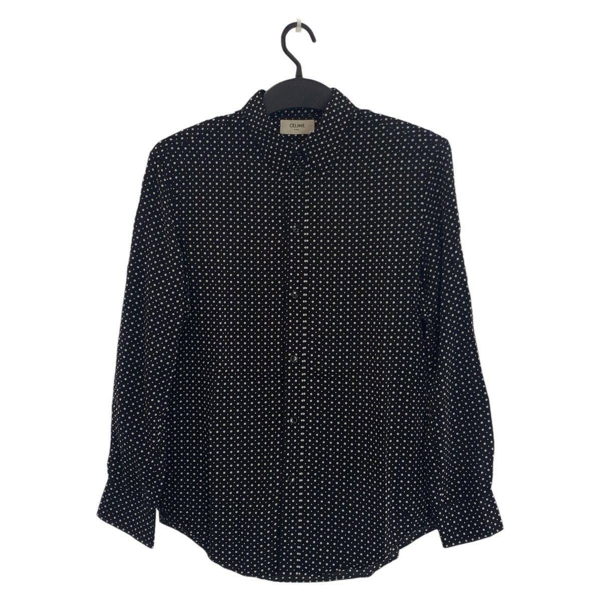 Celine Dot Pattern 38 Black Rayon Long Sleeve Shirt Blouse