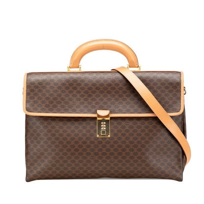 Celine Macadam Business Briefcase Shoulder Bag 2-Way Brown Leather