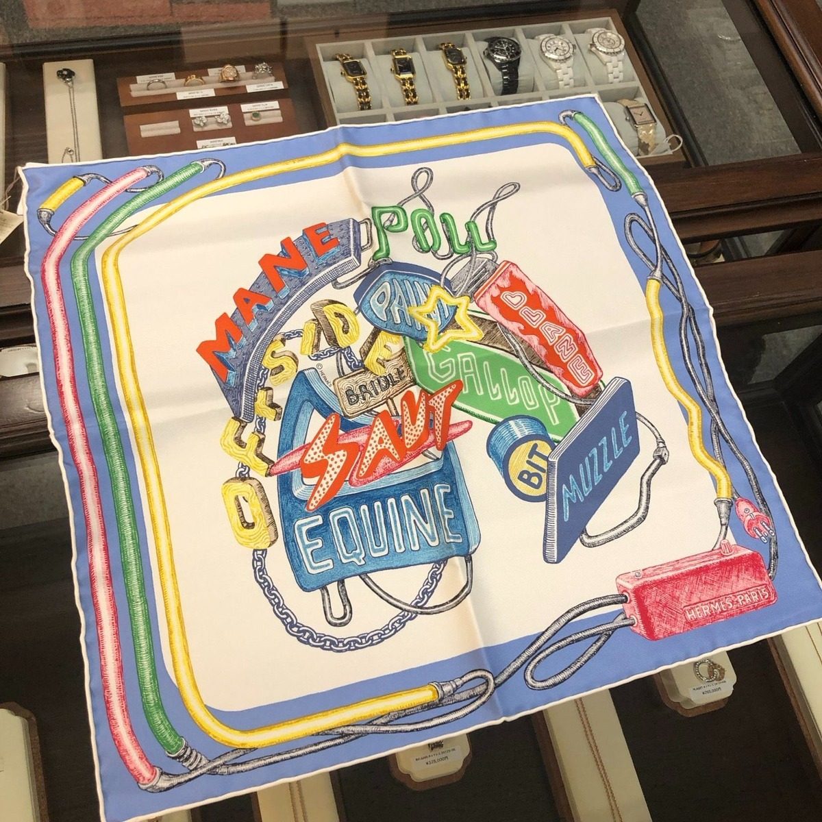 Hermes Carre 45 Gavroche Chevaloscope Neon Scarf — view 2