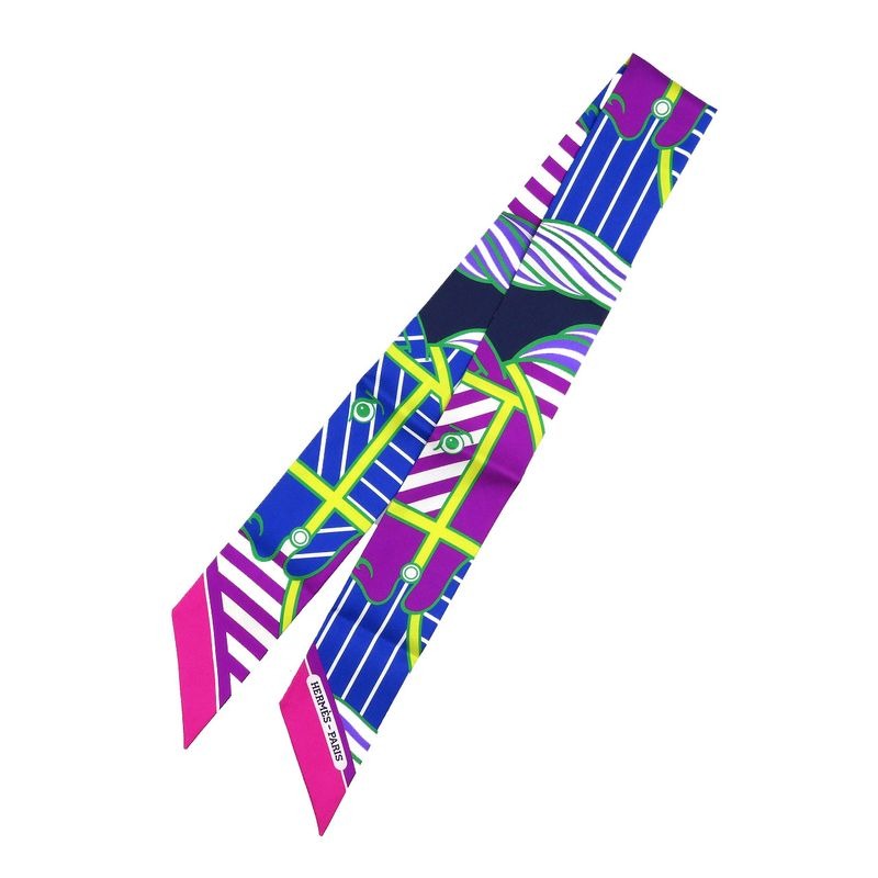 Hermes Twillye Cadrige Silk Fuchsia Blue Jeanne Purple Scarf 0246