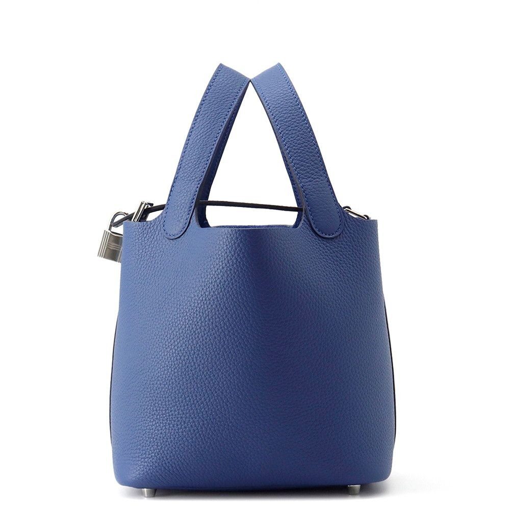 Hermes Handbag Picotin Lock PM Blue Tie Silver Taurillon Clemence
