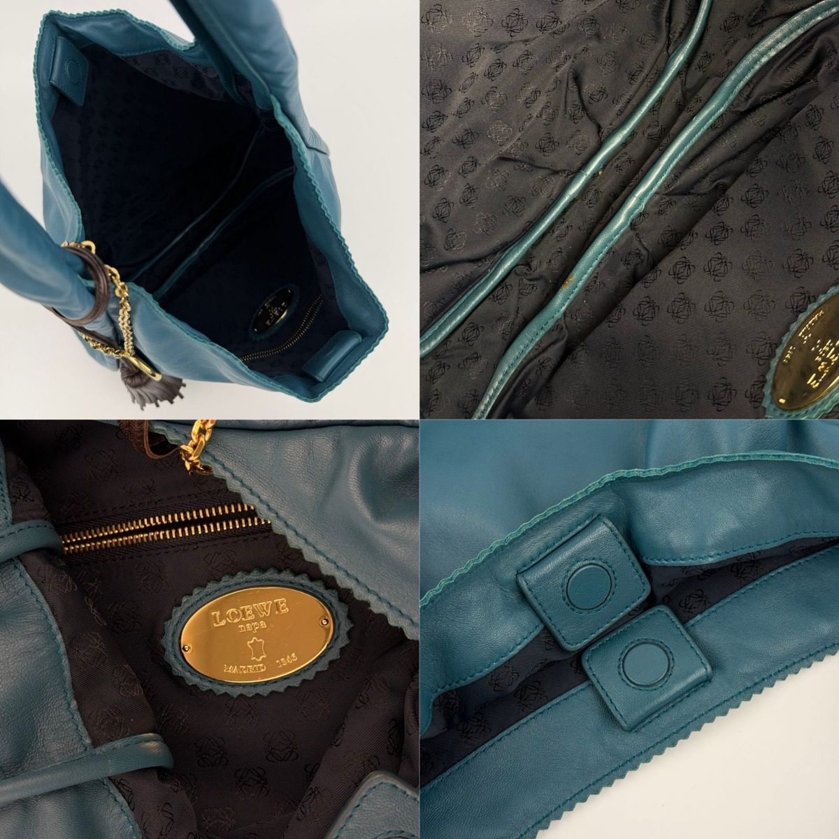 Loewe Anagram Nappa Shoulder Bag Blue Leather Vintage — view 16