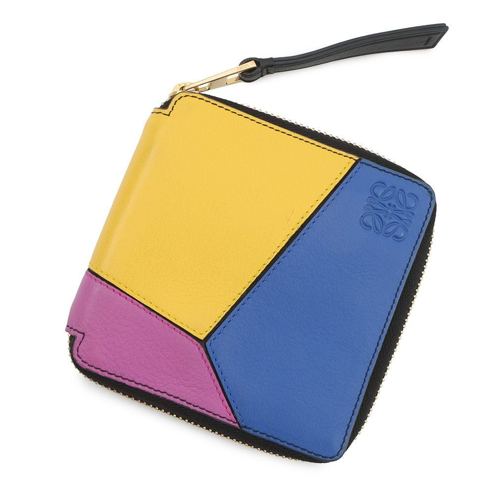 Loewe Bifold Wallet Anagram Puzzle Compact Zip Leather Black Multicolor