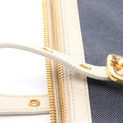 Prada Tote Logo Jacquard Navy Canvas Leather — view 11