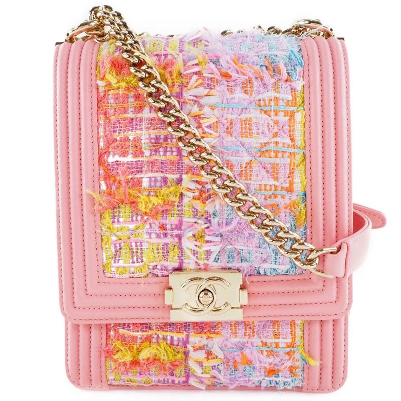 Chanel Chain Shoulder Boy As0130 Tweed And Lambskin Pink