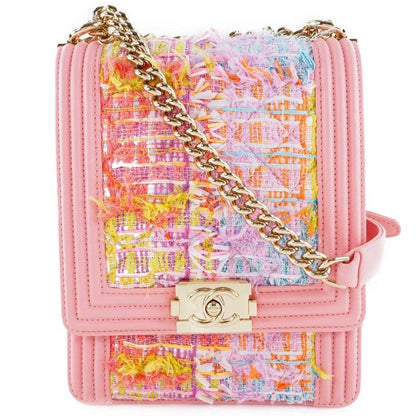 Chanel Chain Shoulder Boy As0130 Tweed And Lambskin Pink