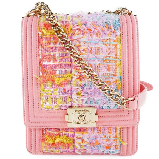 Chanel Chain Shoulder Boy As0130 Tweed And Lambskin Pink