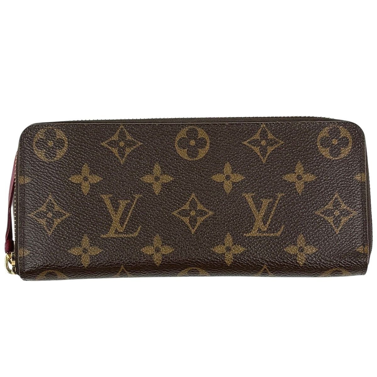 Louis Vuitton Portefeuille Clemence Zip Around Wallet Monogram Brown Fuchsia