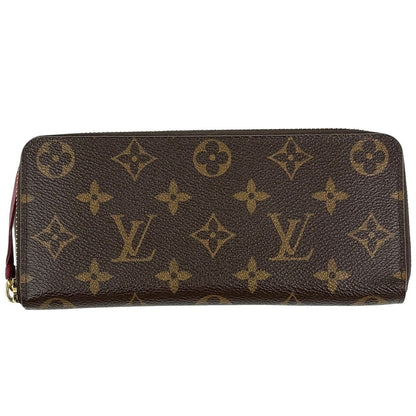 Louis Vuitton Portefeuille Clemence Zip Around Wallet Monogram Brown Fuchsia