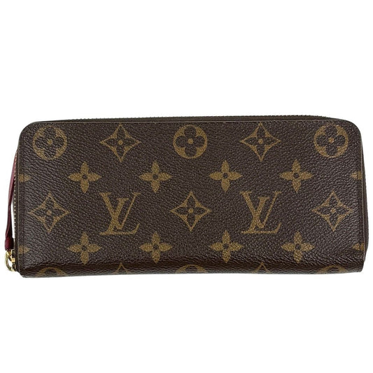 Louis Vuitton Portefeuille Clemence Zip Around Wallet Monogram Brown Fuchsia