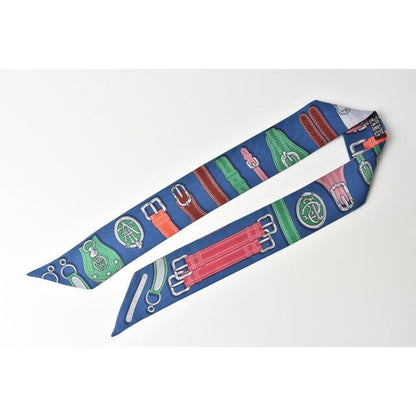 Hermes Twirly Scarf Silk Twill Belt Motif Blue Multi — view 2