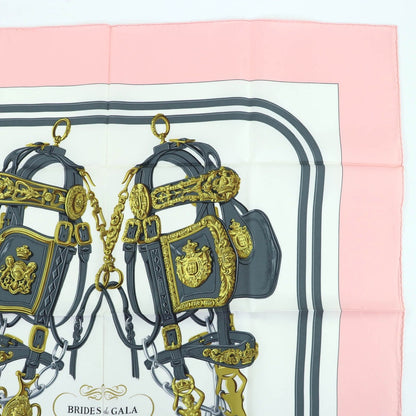 Hermes Carre 90 Brides de Gala Ceremony Bridle Silk Large Scarf Pink — view 4