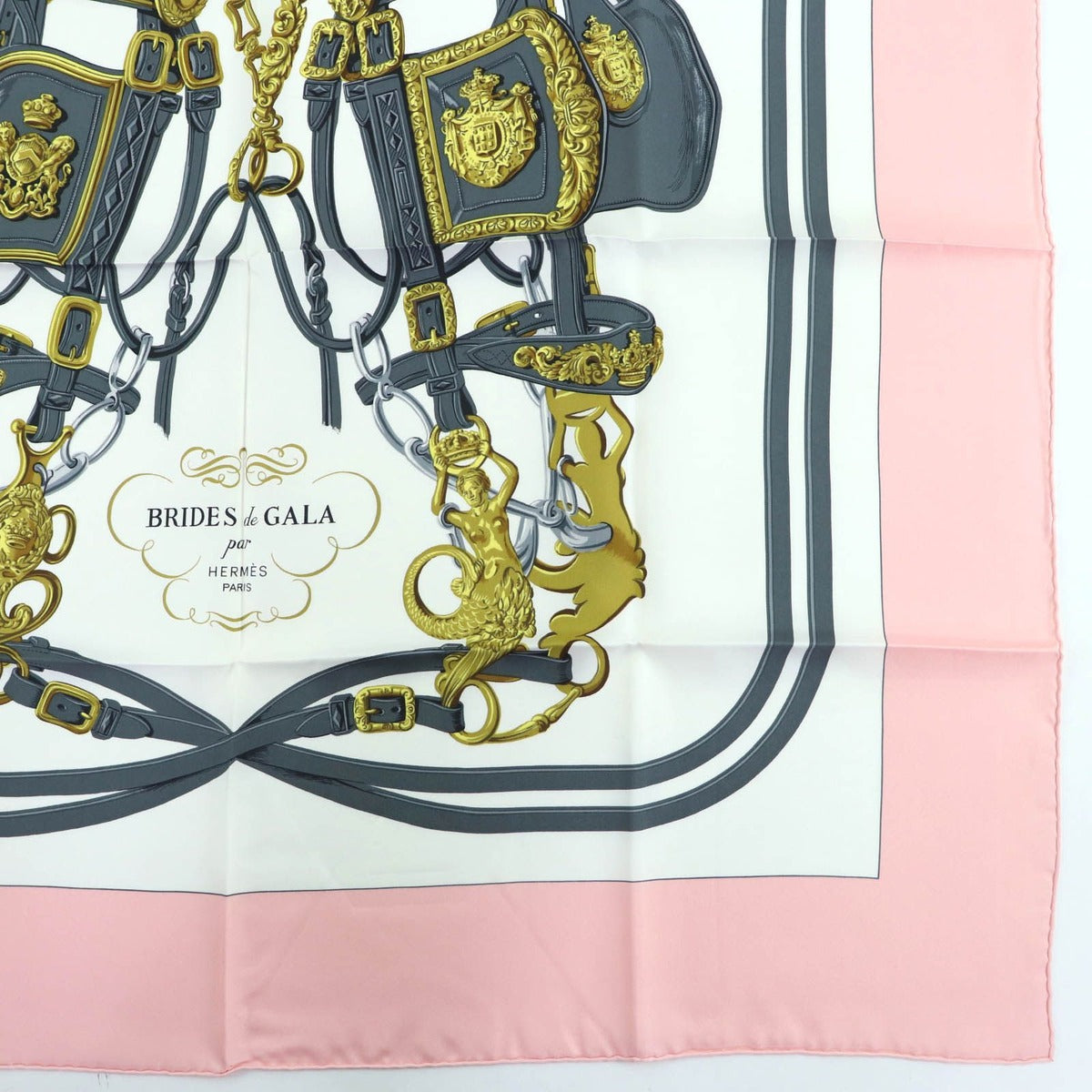 Hermes Carre 90 Brides de Gala Ceremony Bridle Silk Large Scarf Pink — view 5