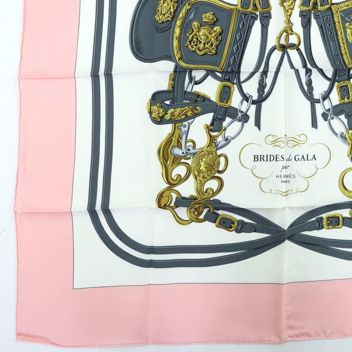 Hermes Carre 90 Brides de Gala Ceremony Bridle Silk Large Scarf Pink — view 6