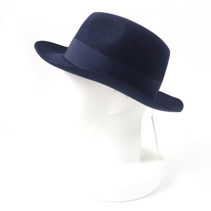 Hermes Rabbit Felt Lined 100% Silk Leather Use Felt Hat Navy 56 Made In Italy
