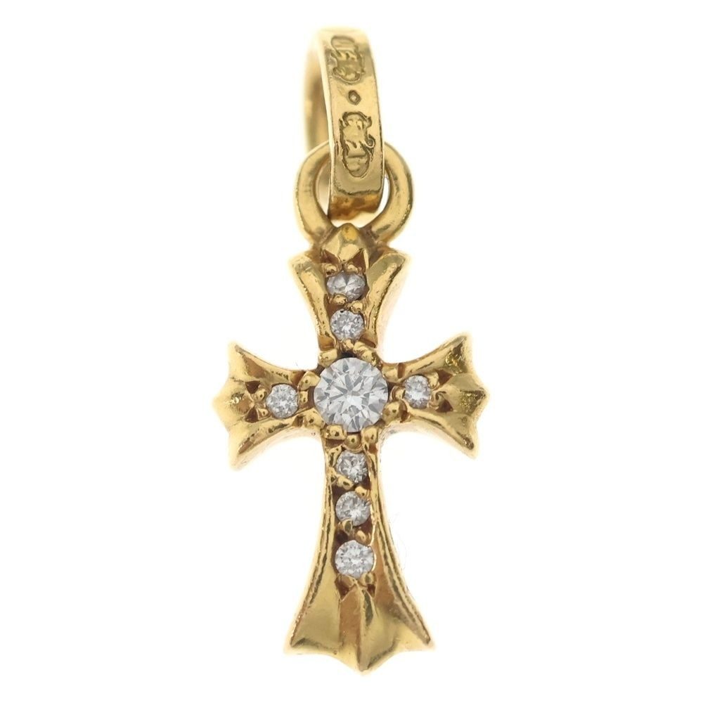 Chrome Hearts 22k Crs Bbyfat P Dia Baby Fat Cross Pave Diamond Pendant Top Gold