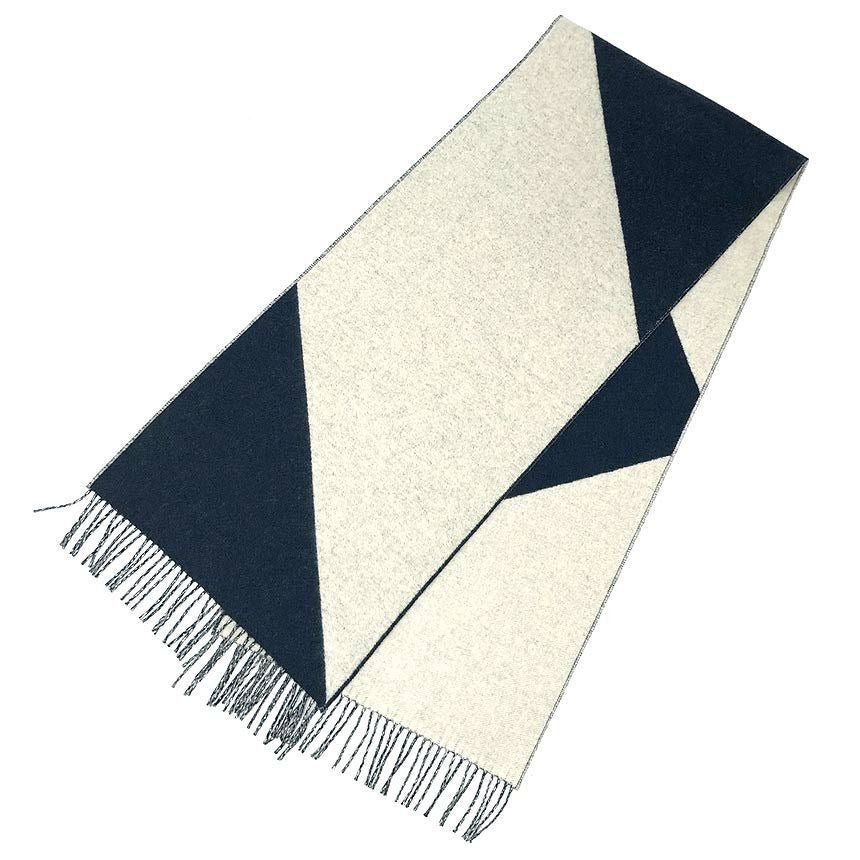Hermes Cashmere Muffler Kazak Bicolor Shawl Navy Gray Scarf