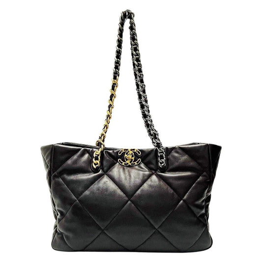 Chanel 19 As3660 Brown Chain Tote Bag Shiny Lambskin