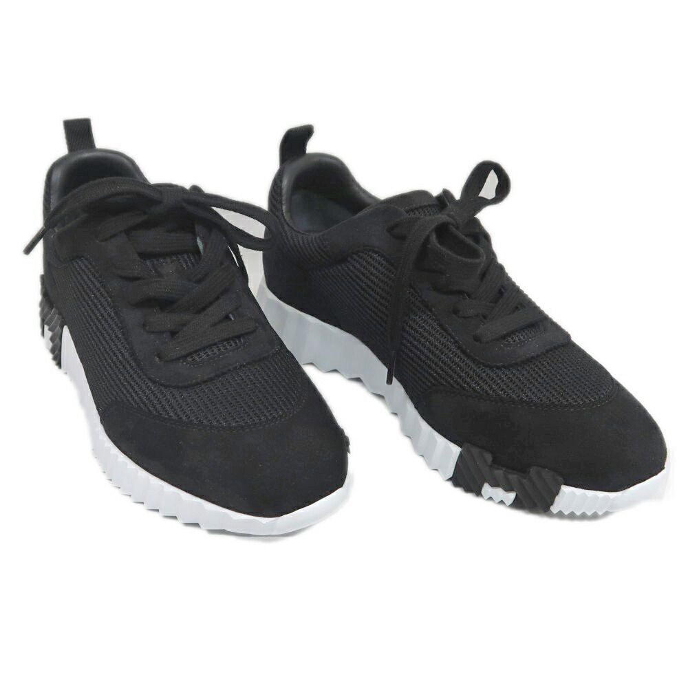 Hermes Bouncing Sneakers 37.5 Black Mesh Leather Shoes — view 2