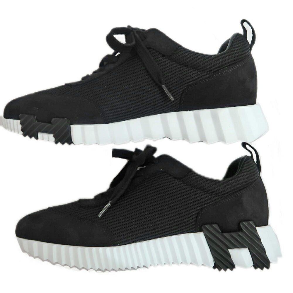Hermes Bouncing Sneakers 37.5 Black Mesh Leather Shoes — view 4