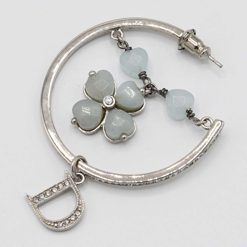 Christian DIOR Earrings Flower Rhinestone Approx 13.7g Accessories Box Bag H1789