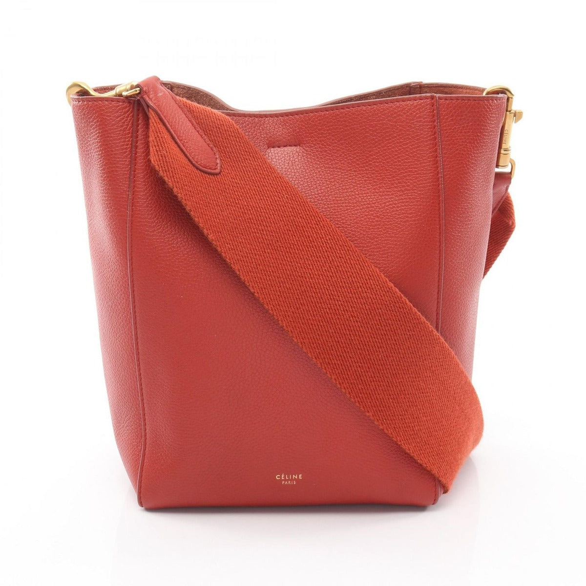 Celine Shoulder Bag Sangle Bucket Small Orange Leather