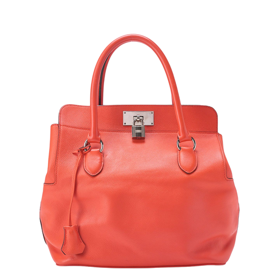 Hermes Toolbox 26 Verso Evercolor Orange Poppy X Rouge Ash Handbag With Silver