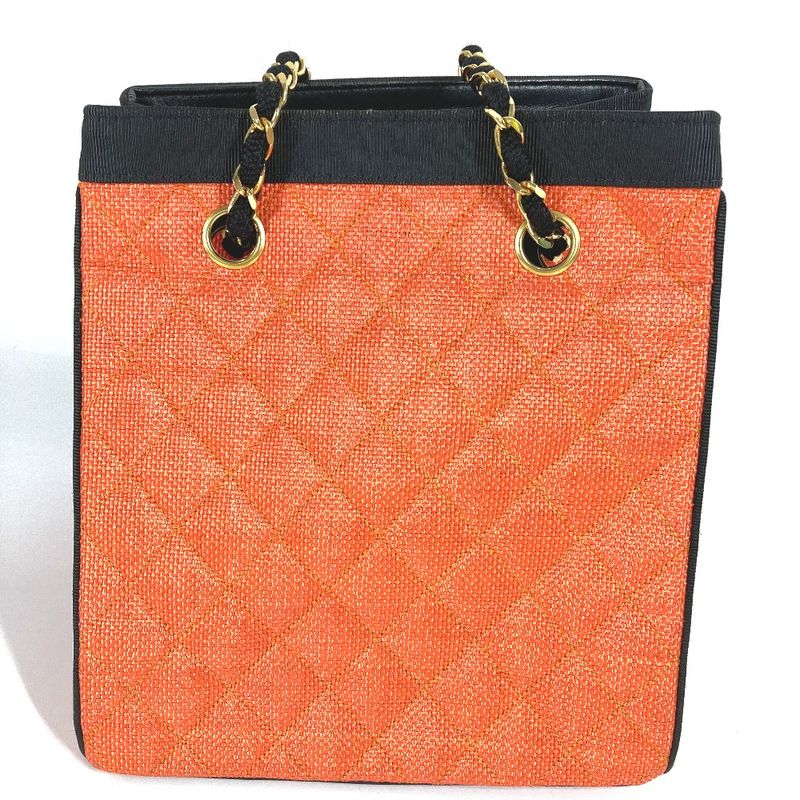 Chanel Shoulder Bag Matelasse Quilted Straw/leather Orange