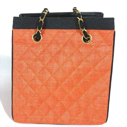 Chanel Shoulder Bag Matelasse Quilted Straw/leather Orange