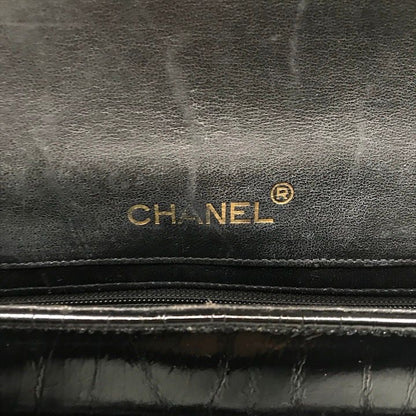 Chanel CC Logo Quilted Calf Enamel Full Flap Chain Shoulder Bag Black