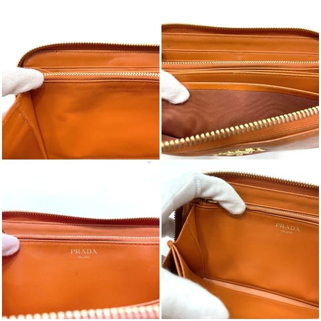 Prada Round Zipper Long Wallet Orange Papaya Vitello