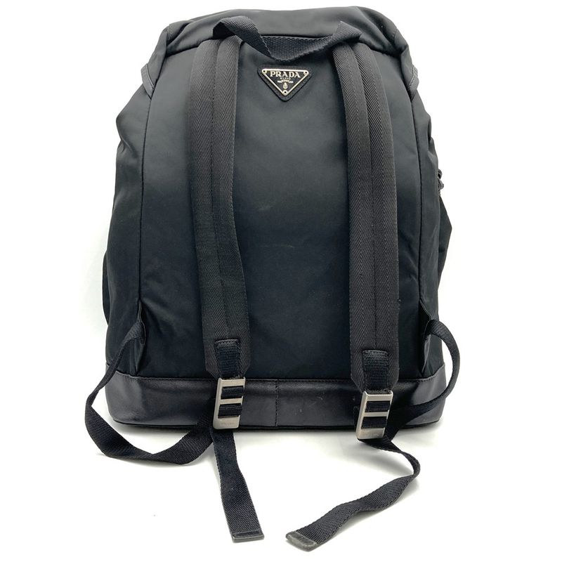 Sale/prada Nylon/bottom Leather Backpack/daypack Black Triangle Logo Triangle