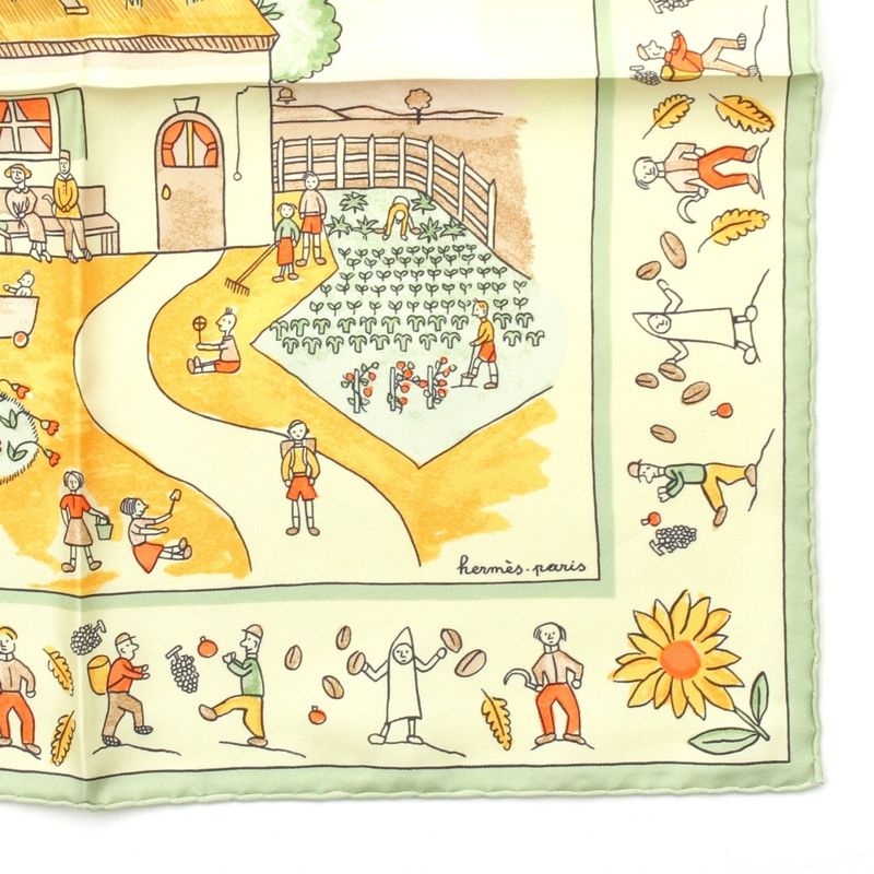 Hermes Petit Carré 45 Silk Homecoming Gavroche Scarf Greenish Multicolor