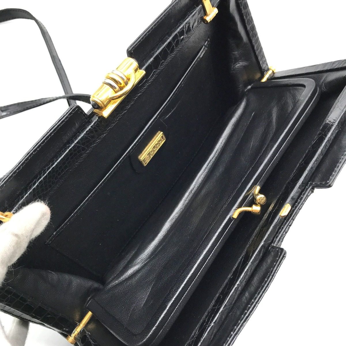Gucci Crocodile Shoulder Bag Black — view 7