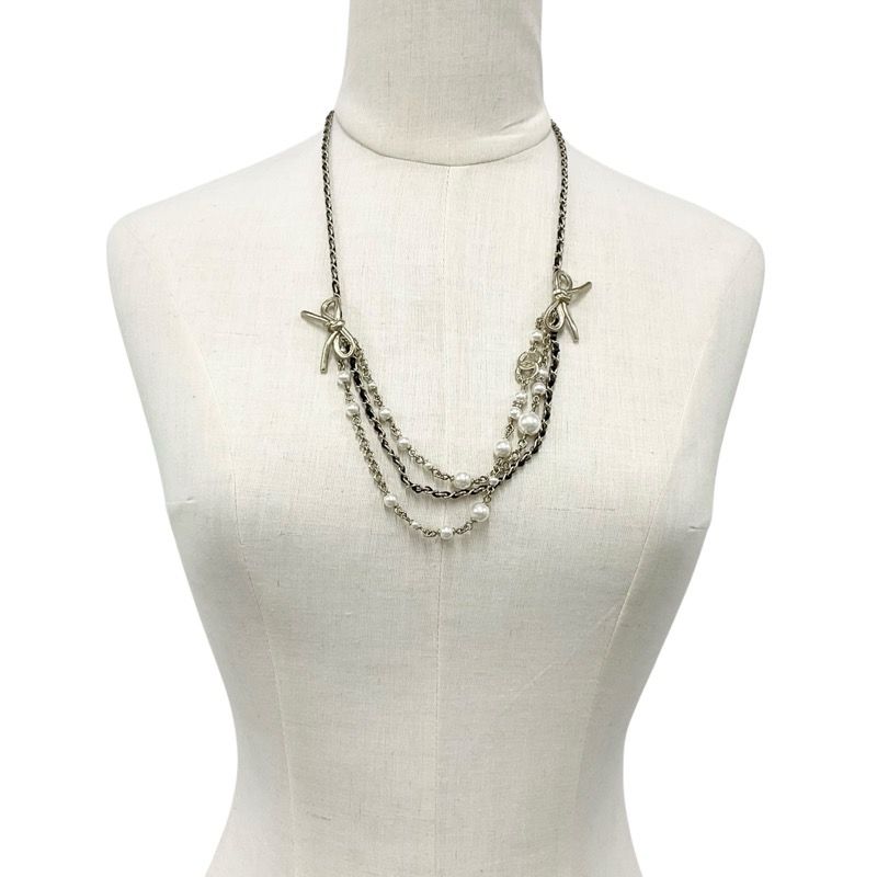 Chanel Necklace Pendant Choker Gold Coco Mark Ribbon Rhinestone