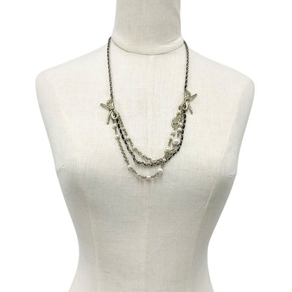 Chanel Necklace Pendant Choker Gold Coco Mark Ribbon Rhinestone