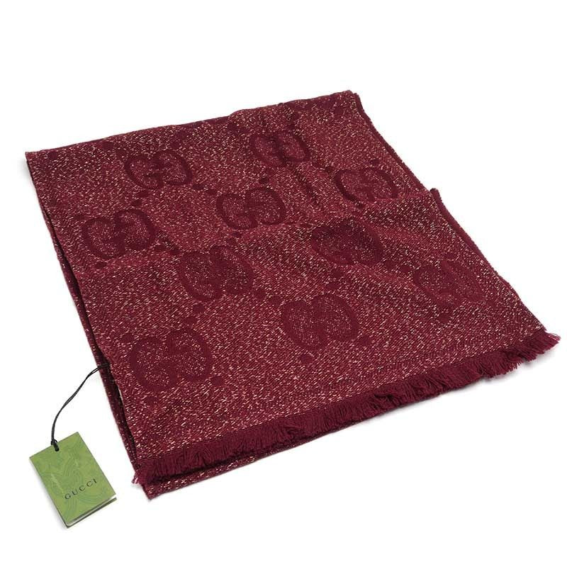 Gucci Lame Jaguar Do Muffler Shawl Red Fringe Scarf