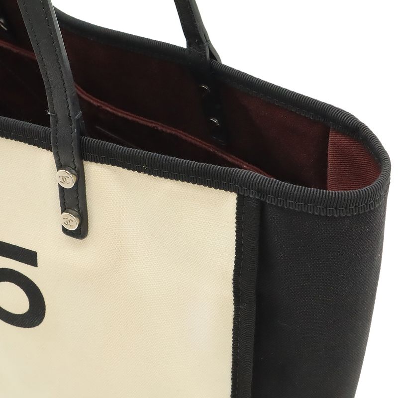 Chanel Let's Lemon Straight Tote Bag Shoulder Bag Canvas Leather Ivory Black