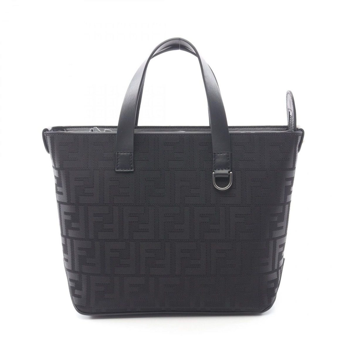 Fendi Handbag FF Shopping Small Black Canvas Leather Tote