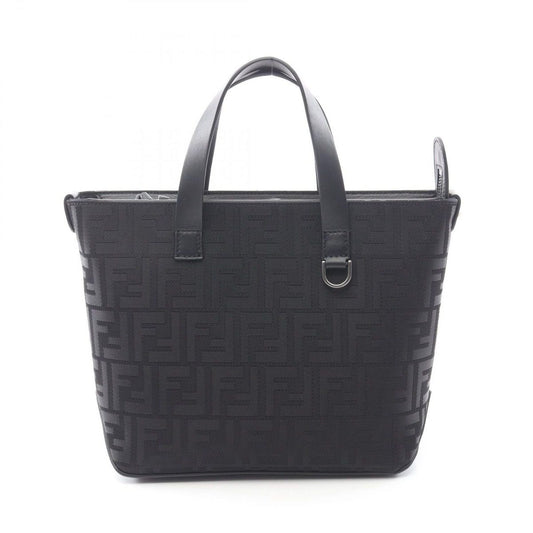 Fendi Handbag FF Shopping Small Black Canvas Leather Tote
