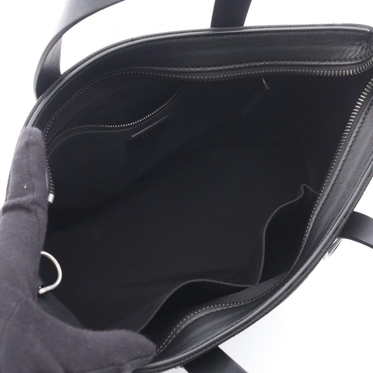Fendi Handbag FF Shopping Small Black Canvas Leather Tote — view 3