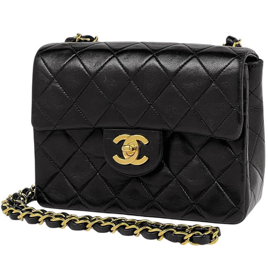 Chanel Mini Quilted Single Flap Chain Shoulder Bag CC Logo Leather Black