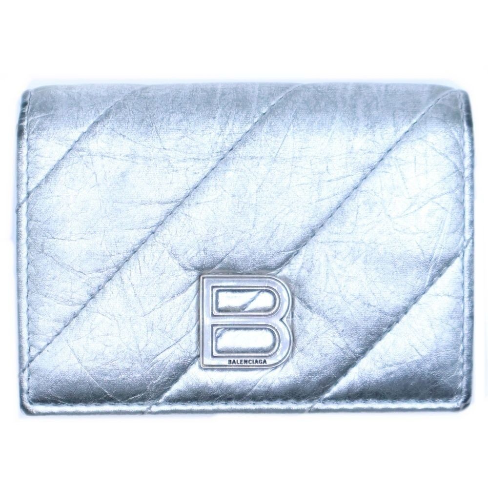 Balenciaga Crash Compact Wallet Trifold Silver Leather