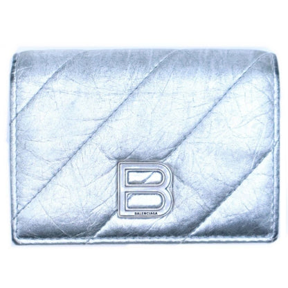 Balenciaga Crash Compact Wallet Trifold Silver Leather
