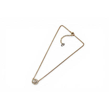 Dior Necklace Vintage Logo Rhinestone Gold — view 2